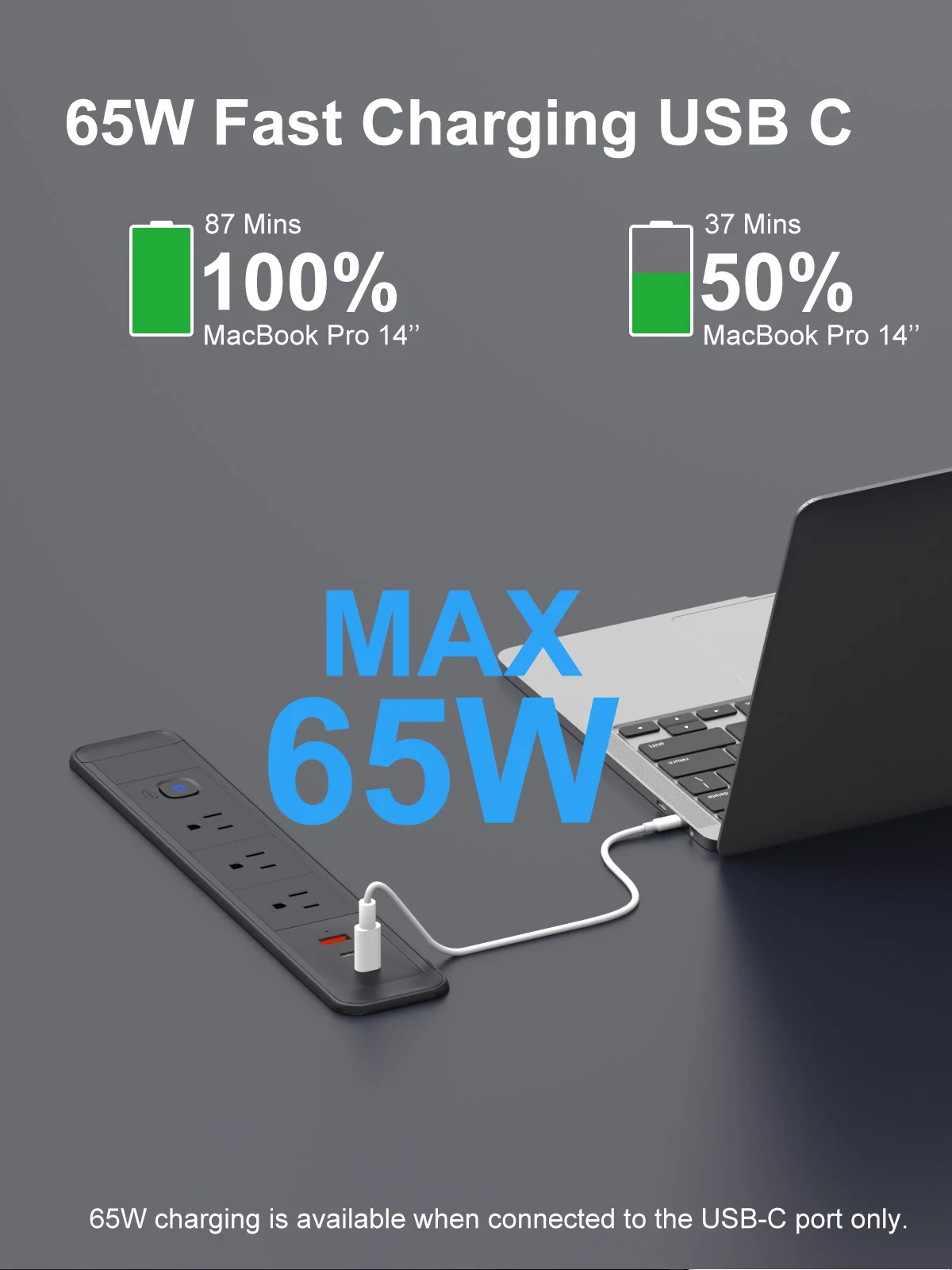 US Power Recessed Power Strip with 5 Outlets 65W USB-C Port,Desk-Mounted Hidden Electrical Outlet Drawer Outlet Desk Organizer