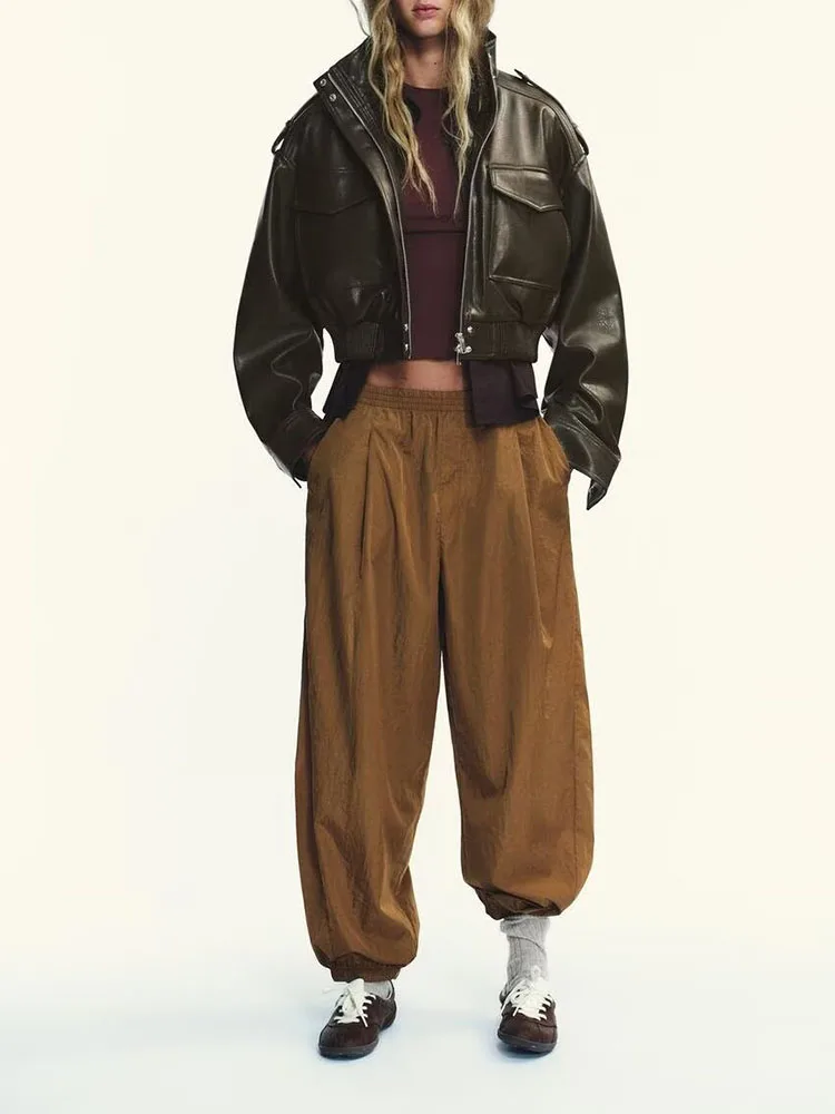 

Новинка осени 2025: Модная и удобная женская короткая куртка из искусственной кожи с длинными рукавами и воротником-стойкой, в этническом стиле, для сценических выступлений