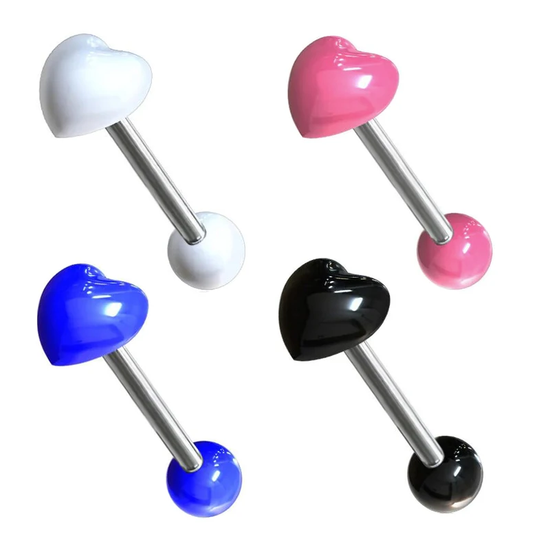 wholesales heart acrylic tongue barbell rings 16mm 14g 5 color body piercing tongue bar tongue piercing for women men
