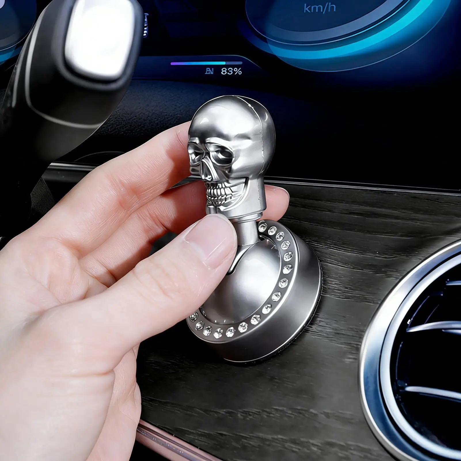 Gothic Metal Skull Universal Lever Car Push Start Button Cover, Button Start Car Shift Knob for Trucks RVs Boats Vehicle Engine