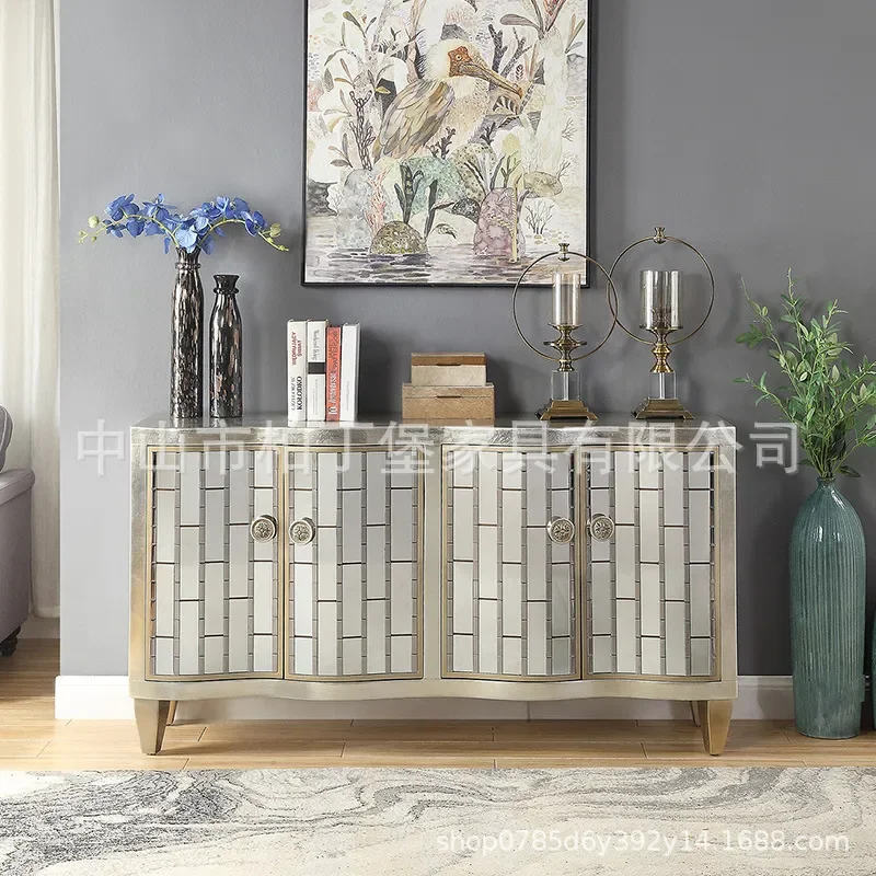 Silver Foil Entryway Cabinet Living Room Screen Partition Wine Storage Sideboard Dining Room Decorative Console Table