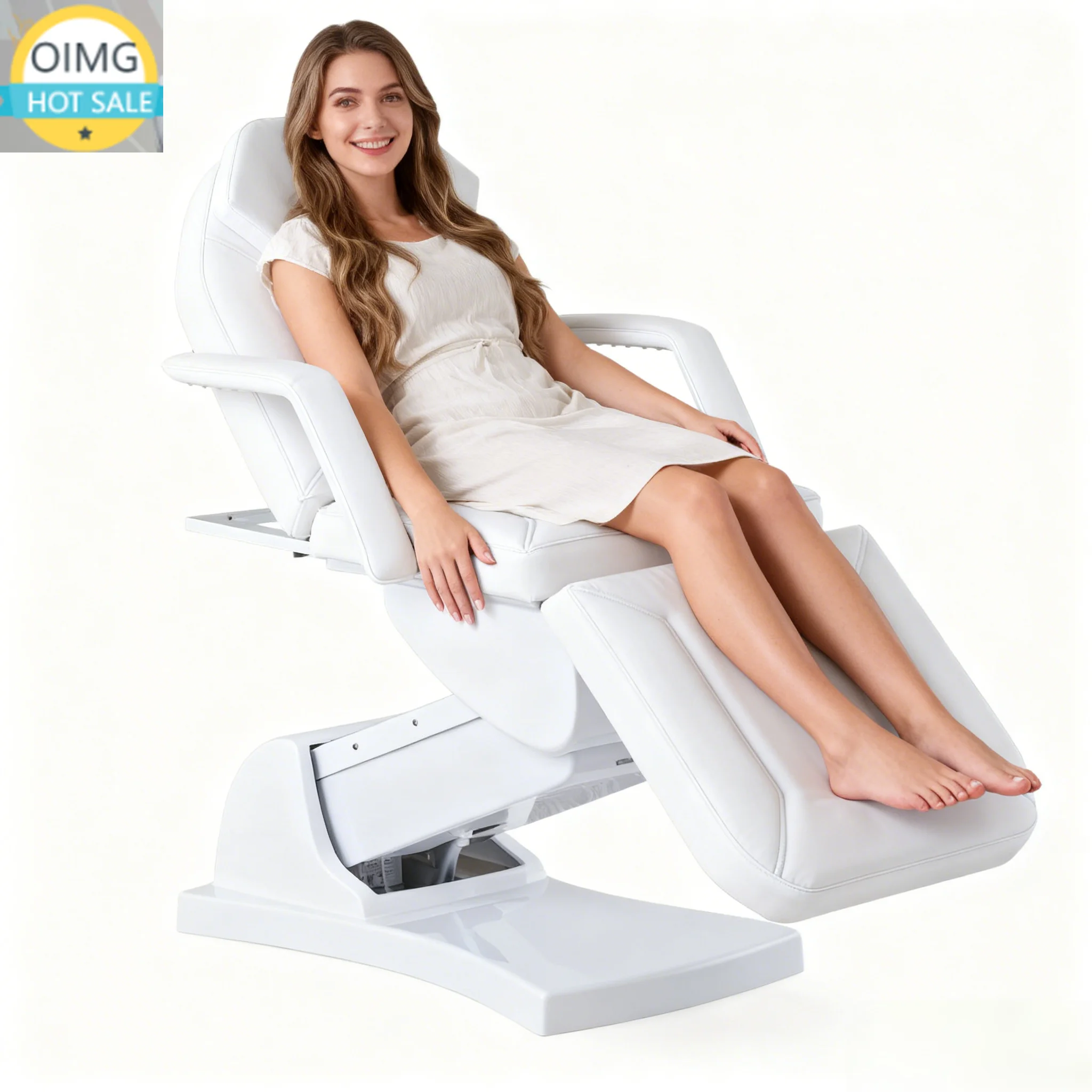 Eyelash Extension Bed Electric Multi-Functional Standing Ivory White PU Leather 3-Motor Electric Massage Bed Beauty Tattoo Bed