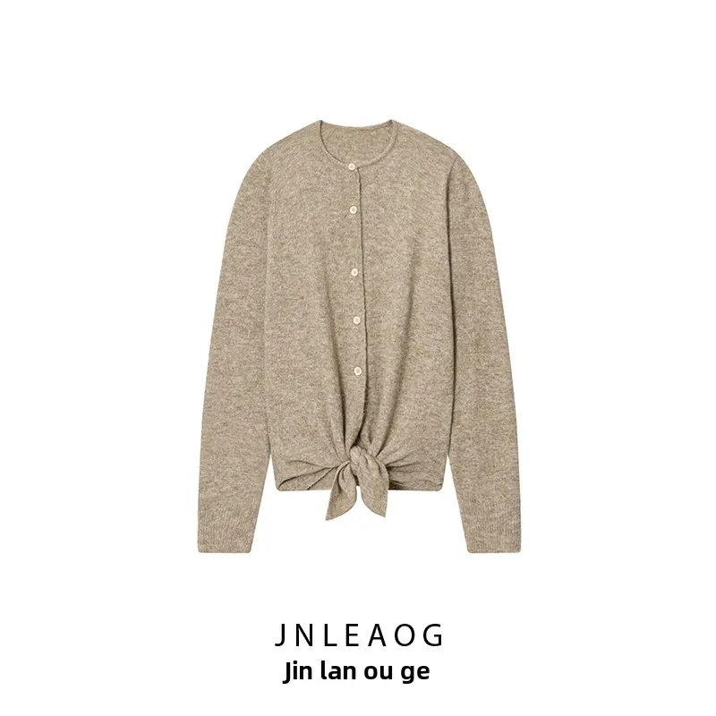 

Faionable Knitted Jaet for Women Autumn New Sle Versatile Knot Decorated Polyester Fiber ort Outerwear Ladies Coat