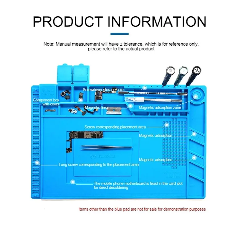 S-160 ESD Silicone Soldering Mat Magnetic Heat Insulation Working Platform Pad PC Phone Maintenance Parts Convenient Placement