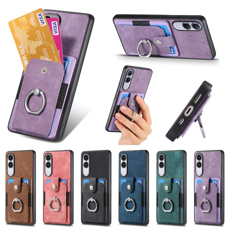 Funda magnética de cuero PU con ranura para tarjetas y soporte de anillo a prueba de golpes para VIVO V70 FE, carcasa protectora para teléfono VIVO V70FE.