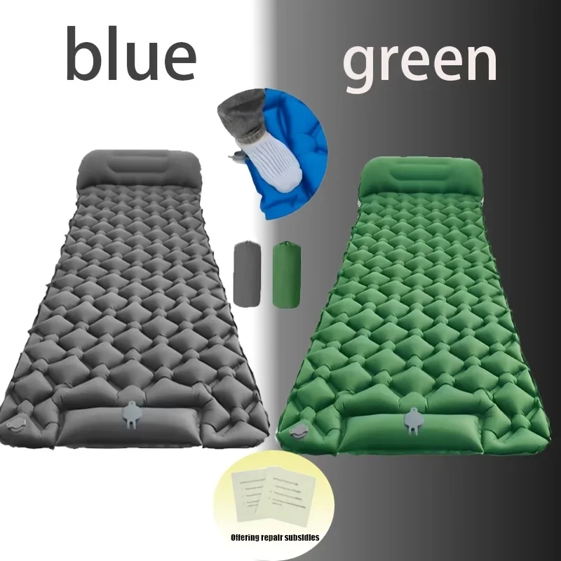 Ultraleichte Camping-Schlafmatte mit eingebauter Fußpumpe und Kissen, tragbare aufblasbare Luftmatratze, wasserdichte Schlafmatte zum Wandern – Detail 5