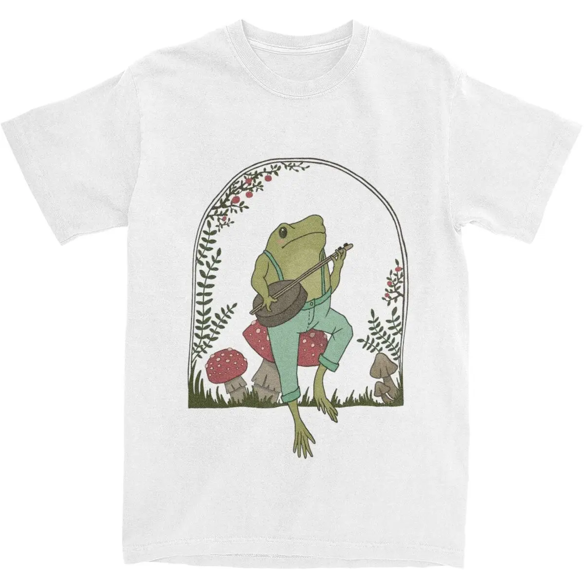 Frog Playing Banjo On Mushroom T-Shirt Summer Cute frog Classic T Shirts Cotton Popular Tee Shirt Men Short Sleeve Casual Tops