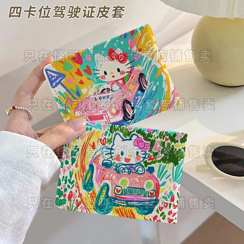 

Sanrio Hello Kitty Driver License Protection Cover Kawaii Anime Cartoon Driver's License Book Leather Cover Birthday Toy Gifts