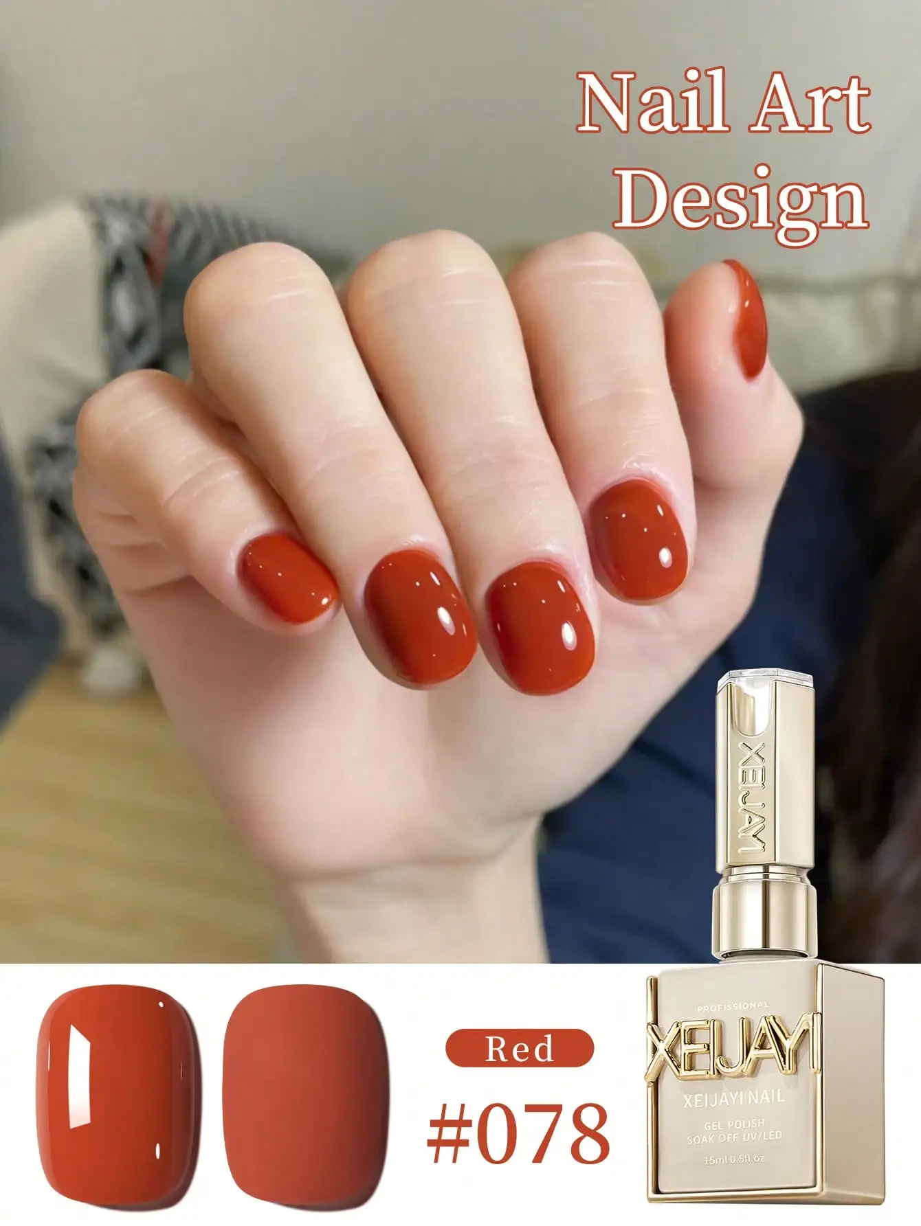 XEIJAYI 1 قطعة طلاء أظافر جل أحمر فاخر عالي اللمعان، جل احترافي عالي الجودة للأشعة فوق البنفسجية/LED، مثالي للنساء على الموضة