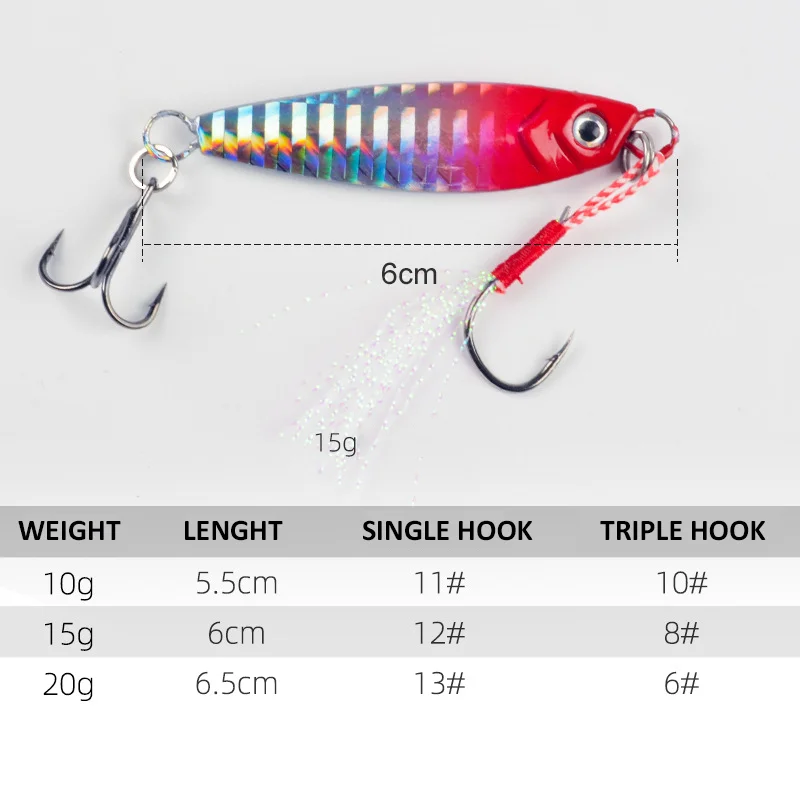 Imagem -02 - Metal Casting Jig Fishing Lure Shore Drag Cast Jigging Colher Isca Artificial Combater Iscas de Água Salgada 10g 15g 20g Pcs