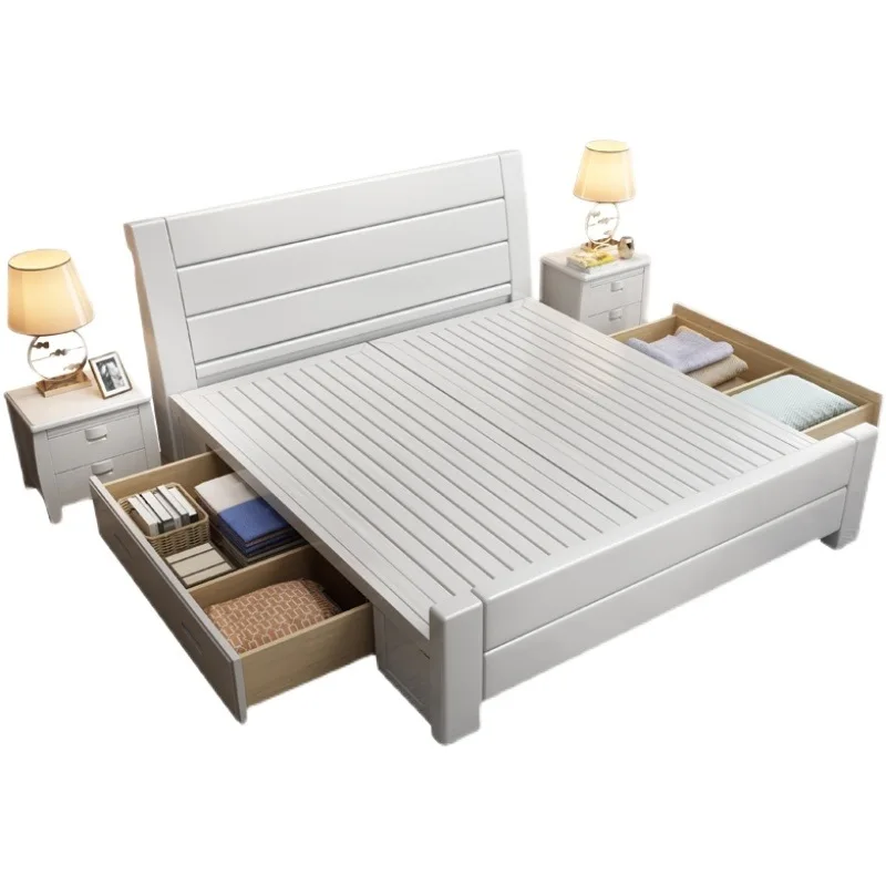 

Кровать из массива дерева, 1,8 метра, современная простая двуспальная кровать для хранения в главной спальне, 1,5 односпальная бытовая китайская высокая кровать