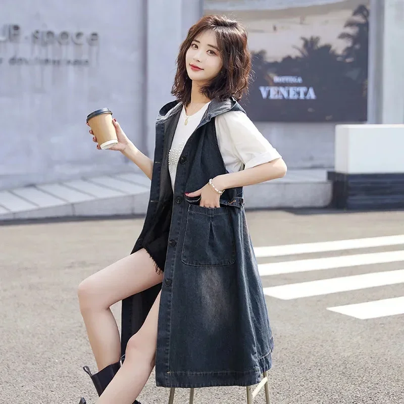 

Denim Vest Dress Mid-Length Spring Autumn Korean Version The Trend Fashion Large Pocket Female Vest Strap Skirt JJ1069