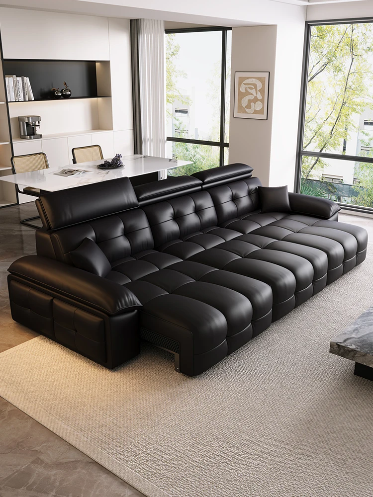 

leather sofa bed first layer cowhide zero against the wall living room electric adjustable telescopic function dual-purpose