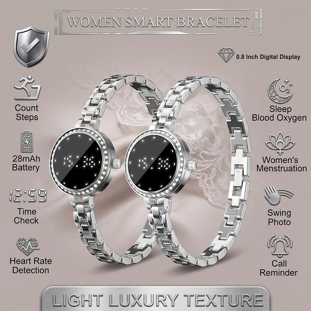

2026 New Fashion Smart Bracelet Women Sport Mode Fitness Tracker Heart Rate Sleep Message Reminder IP68 Waterproof Smart Watch