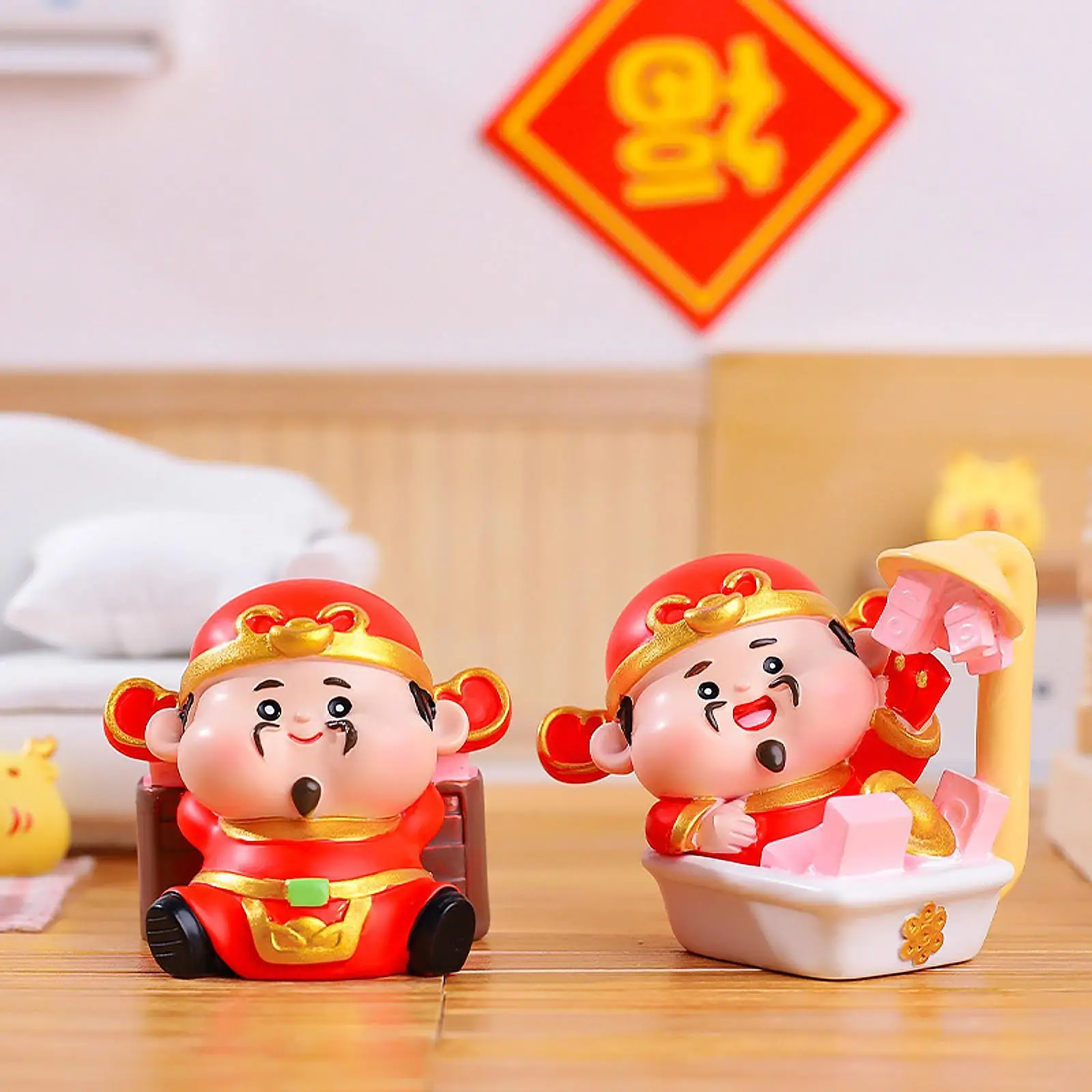 6 Pieces God of Wealth Figurines God of Fortune Statues Tabletop Ornaments for