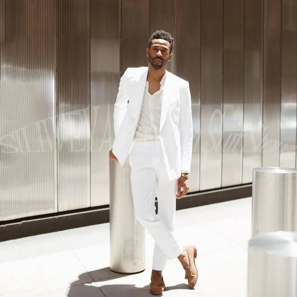 

High Quality Men's Suits for Wedding 2 Pieces White Suits Jacket Pants Male Fashion Trousers Business Gentleman Blazers Sets