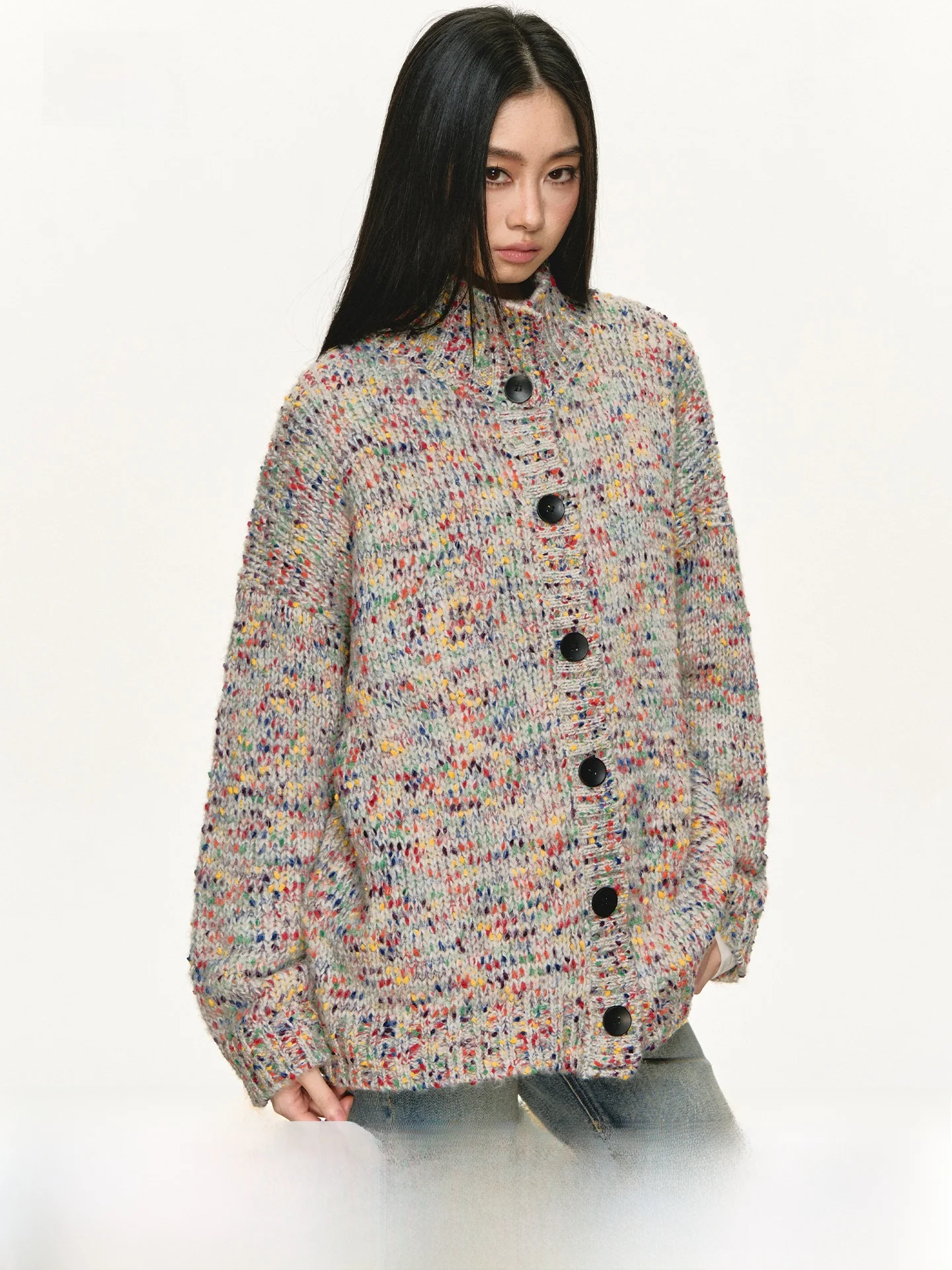 

Кардиган-свитер Anna Aneae Faion с высоким воротником, свободный, стройнящий, зимний, уникальный дизайн, повседневный, с длинными рукавами, однотонный