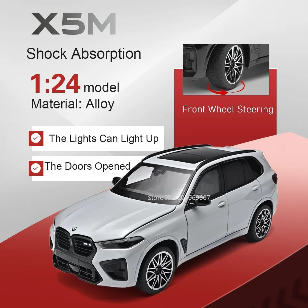 1:24 Car X5M 325LI Model Toys Alloy Diecast Simulation Interior Shock Absorption Doors Opened Office Table Ornament for Friends