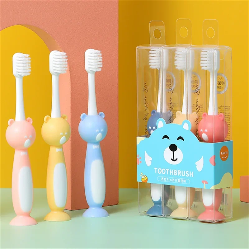 3pcs/set Cute Cartoon Bear Ultra Soft Toothbrush 360 Toothbrush Floss Kids Training Toothbrush Theeth Cleaner Dental Care 3-6Y