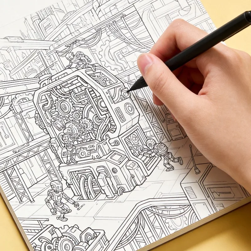 One Adult Decompression Hand Drawn Graffiti Book, Retro Town Street View Coloring Book, 24 Different Styles of Patterns