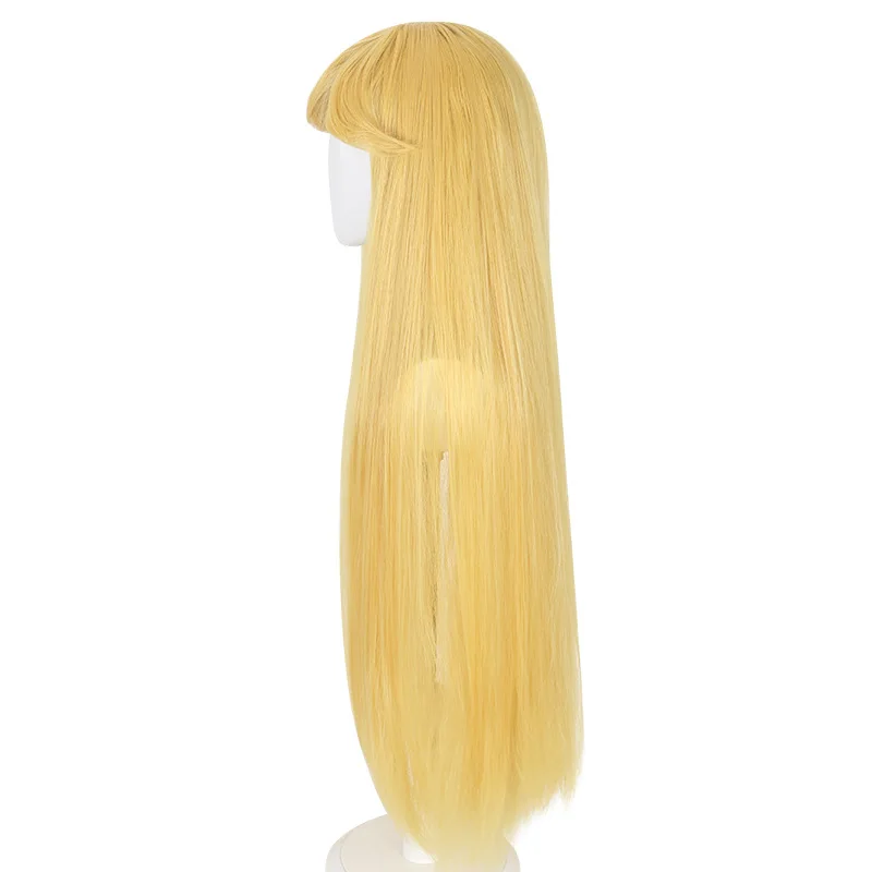Peruka do cosplayu Star Butterfly z realistyczną skórą głowy, długa, prosta, żółta peruka do cosplayu