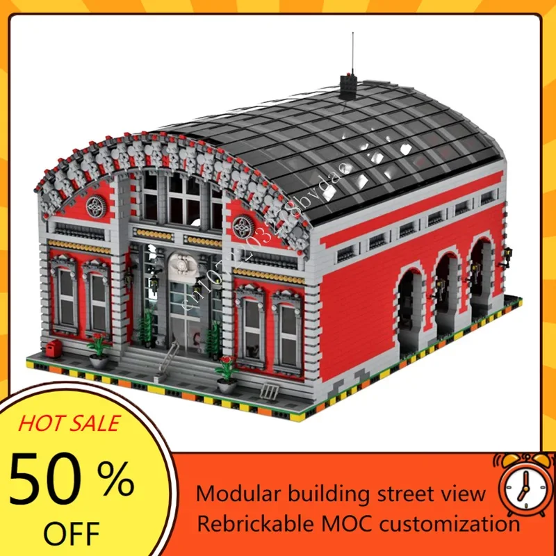 

8703PCS The Train Station Creative MOC Creative street view Architecture DIY Education Assembly Puzzle birthday Xmas Toys Gifts