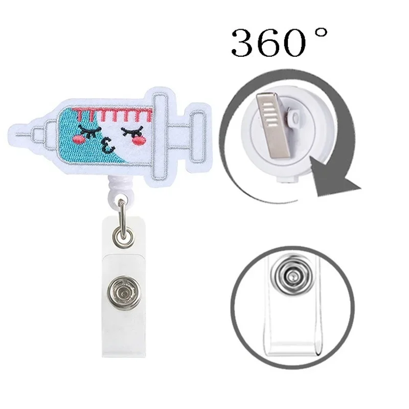 Cartoon Felt Cloth Embroidery Chest Pocket Clips for Working Permit Case Pass Work Card Reels Retractable Easy Pull Badge Reel