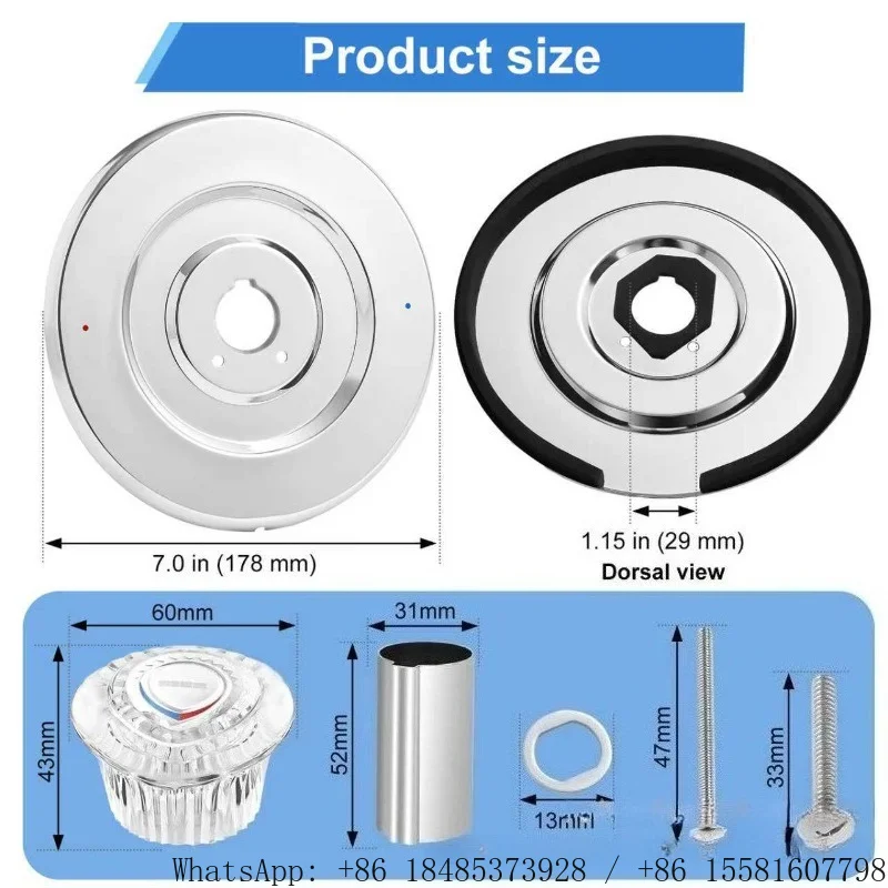 Polished Chrome Shower Trim Kit Round Wall Escutcheon Temperature Control Handle Set Bathroom Replacement Parts