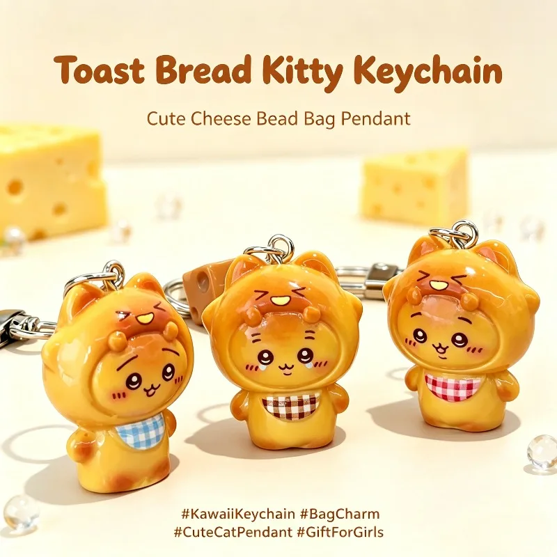 

with Cheese Beads, 3 Plaid Bib Cartoon Cat Resin Pendant, Kawaii Bag Ornament, Lovely Small Gift for Teen Girls Women