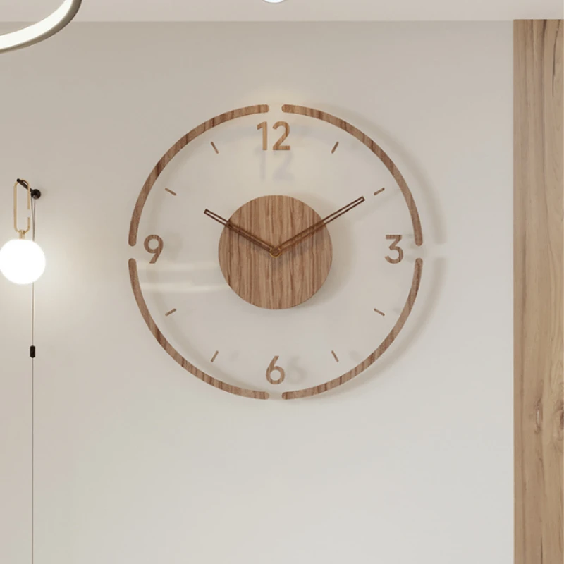 Wall Clock Living Room New Solid Wood Acrylic Creative Quiet Simple Quartz Clock 35CM