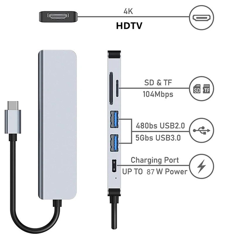 Trumsoon USB C Hub to 4K HDMI-Compatible SD TF Card Reader USB 3.0 Type C Docking for Macbook iPad Samsung S20 Dex TV Projector