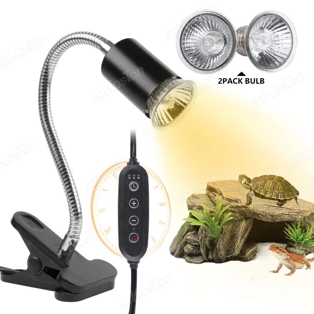 Lámpara aislada para reptiles con Clip de fijación, caja de alimentación de bombilla UVA UVB de 50W, lámpara de calor temporable para suministros de lagarto, accesorios para tortugas