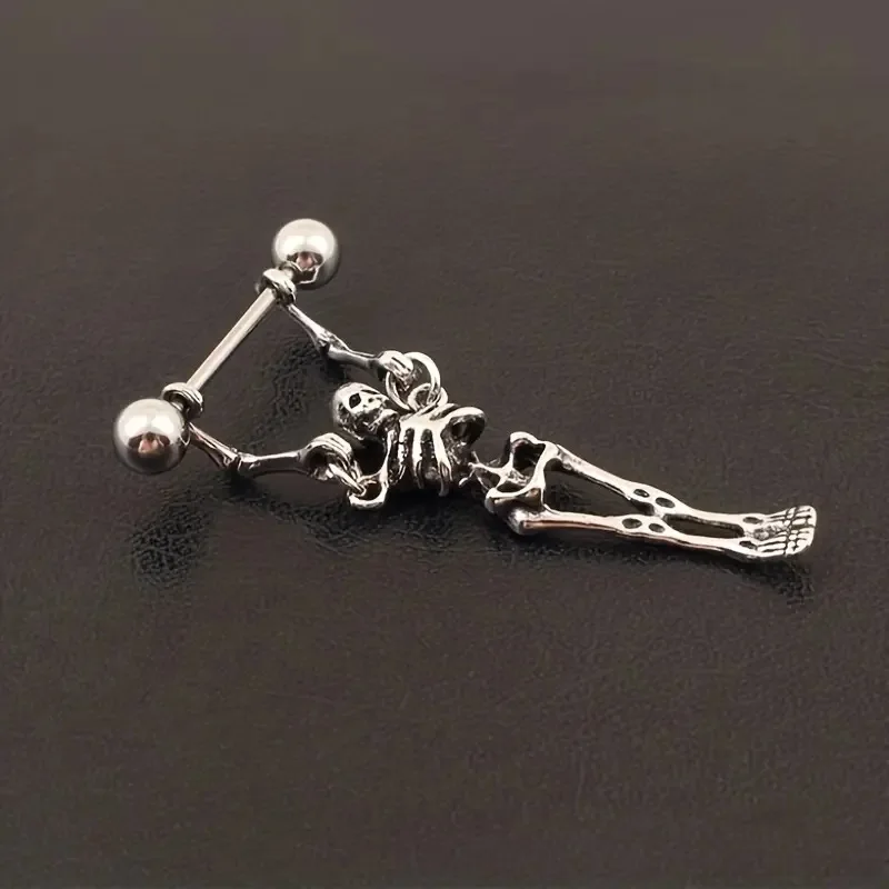 Gothic Halloween Tooth Skull Earrings for Women Men Punk Street Barbell Skeleton People Earrings Spooky Party Jewelry Gift