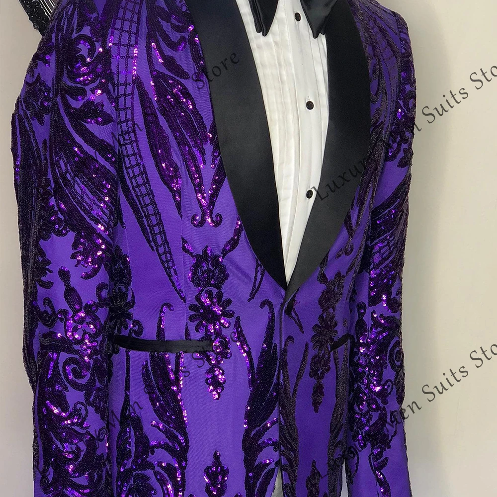 موضة بريق الدعاوى للرجال 2 قطعة شال طوق البدلات الرسمية الترتر حفل زفاف وتتسابق مخصص السترة السراويل سميرست هنا