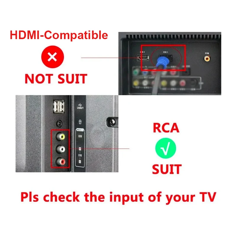 Compatível com HDMI para conversor RCA, AV, CVBS, L, R, Áudio, Vídeo Set Top Box, Up Scaler, 1080p Mini HD2AV, suporte NTSC, saída PAL, HD para AV