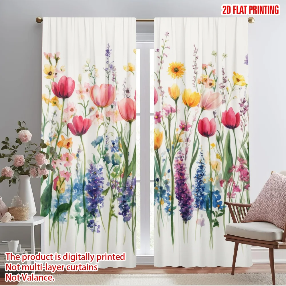 2pcs,2D plane printing Curtains&Window Treatment Blooming Canvas Polyester (without rod) Decorations For Home Perfect for