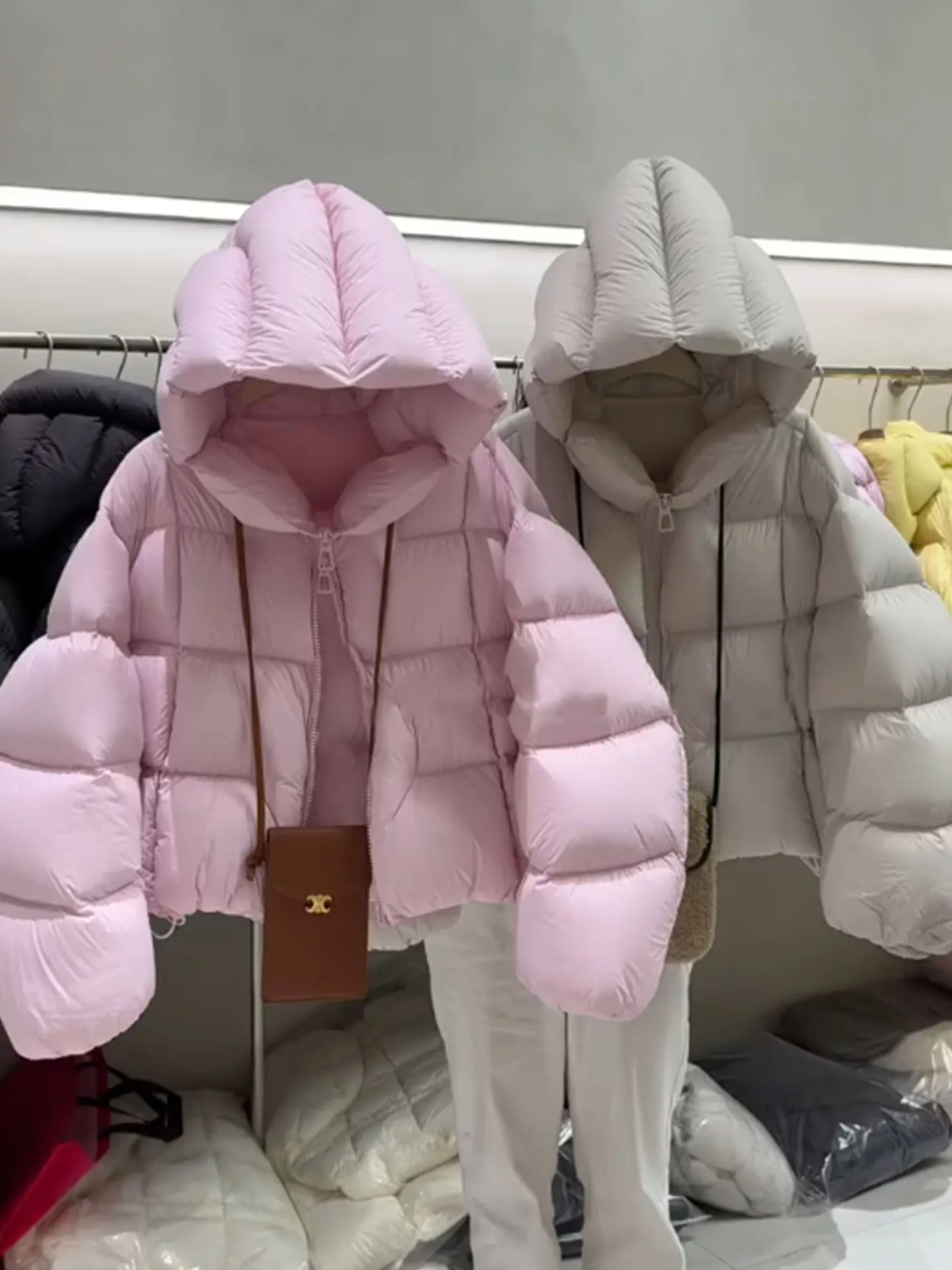 

mat High-End ell ort Puffer Jaet Women's Winter New Fluffy Bread Sle Coat Small Size Outerwear Polyester Fiber