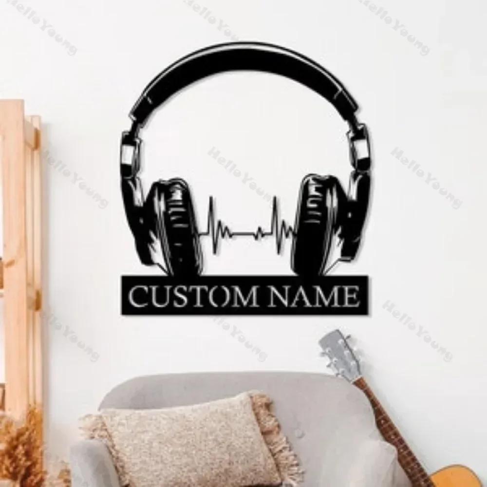 Custom Earphones Metal Wall Art - A Unique Musical Decoration for Music Lovers, Ideal for Sound Studios and DJ Clubs.