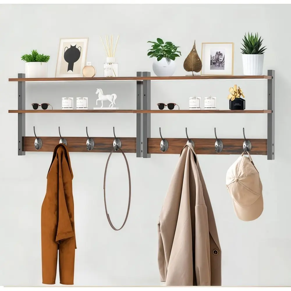 Solid Wood Wall-Mounted Floating Storage Shelf Space-Saving Wall-Hanging Structure Solid Wood Decor Display Rack