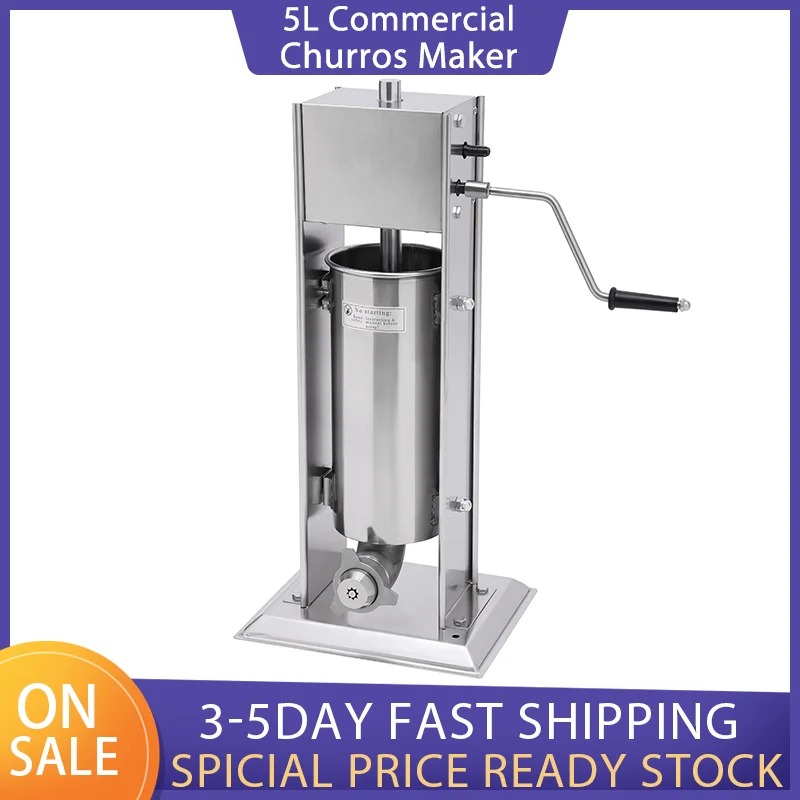 

Commercial Churros Maker 5L Stainless Steel Manual Spanish Churros Donuts Making Machine Vertical Churro Machine with 6*Dies