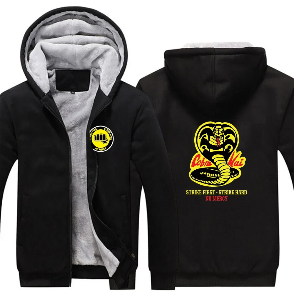 

2024 Autumn Winter Men's Cobra Kai Logo Printed Popular Splicing Long Sleeve Thickened Hoodies Windproof Warm Casual Hooded Coat