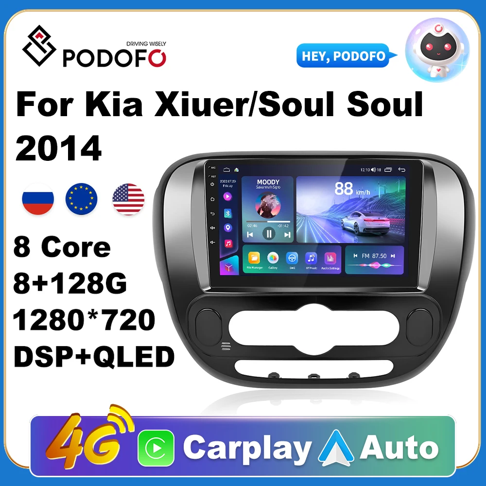 

Podofo Car Android Carplay Radio Multimedia Player For Kia Soul 2014 2 Din Autoradio Video AI Voice GPS Navi 4G WiFi