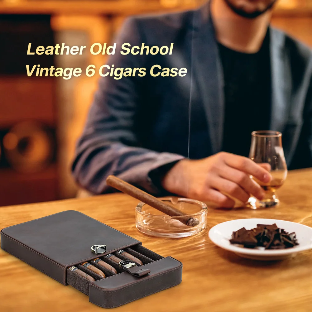 Luxury Genuine Leather Portable Cigar Case Holster Travel Humidor 3/6 Holder Cigar Storage Bag Outdoor Vintage Cowhide