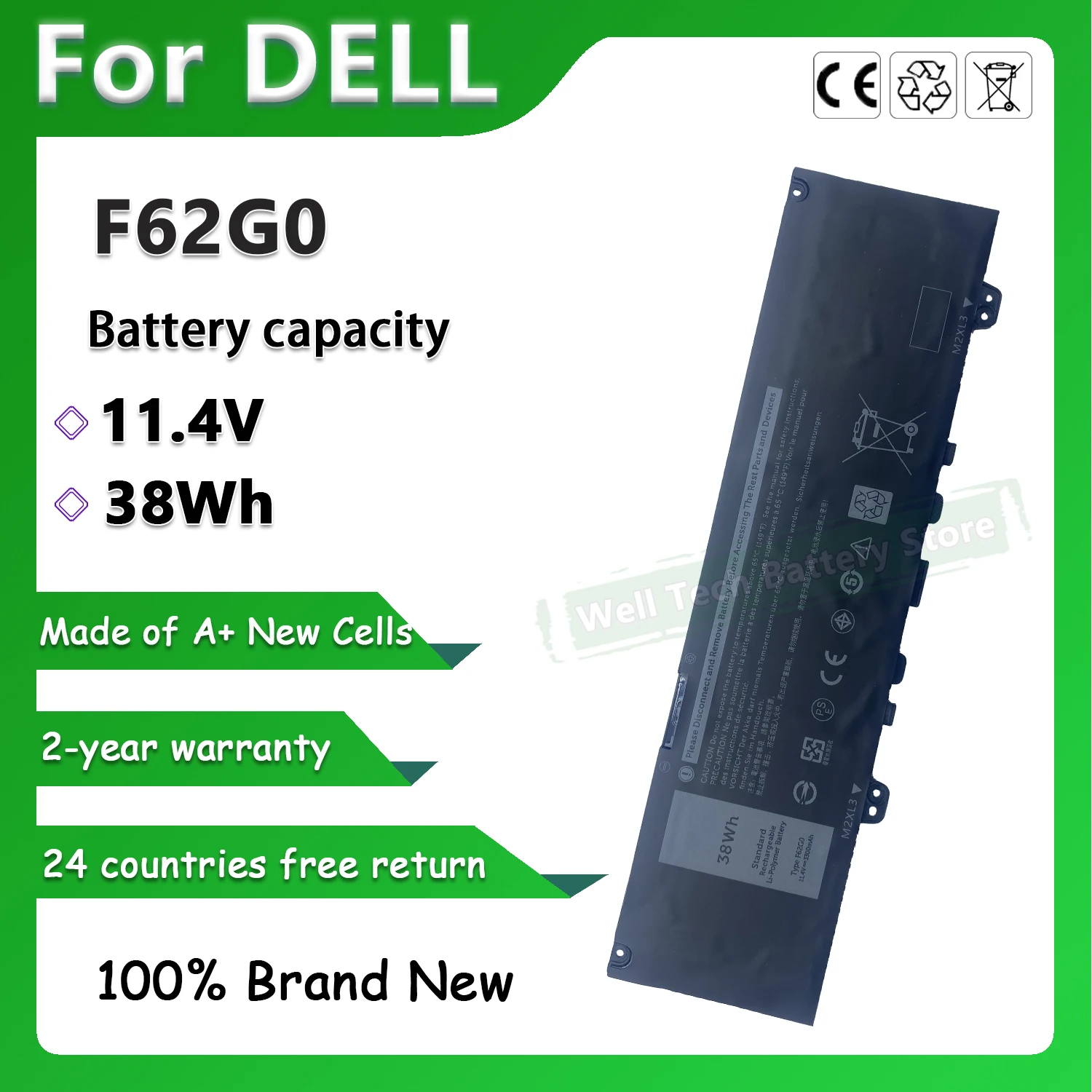 3cells F62G0 Laptop Battery for DELL Inspiron 7373  Vostro 5370