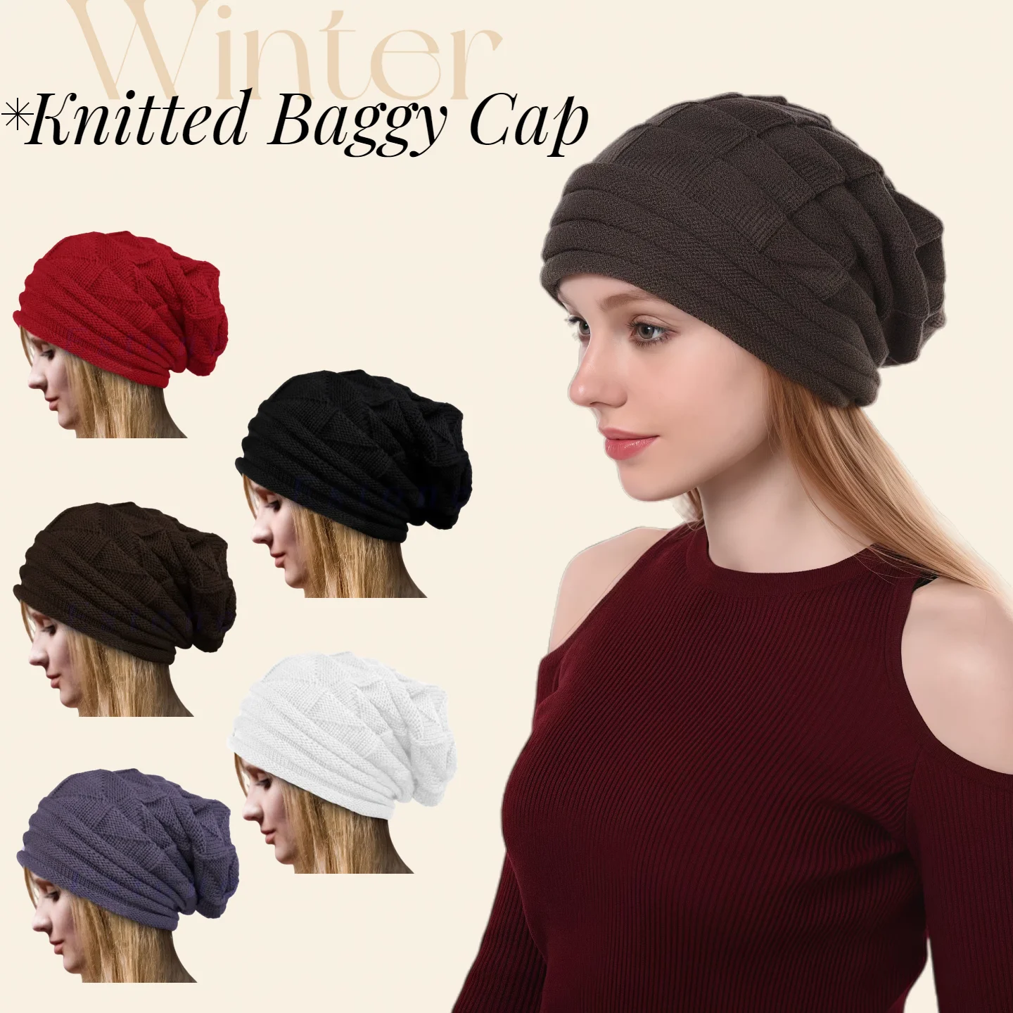 للجنسين الشتاء الصوف قبعة دافئة محبوك فضفاض قبعة المتضخم الشتاء قبعة تزلج مترهل قبعة Skullies Beanies النساء الرجال بيني