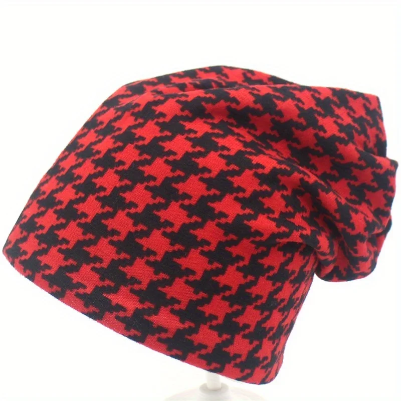 

Houndstooth Maternity Beanie Convertible Neck Warmer Plaid Stripe Design Lightweight Warm for Postpartum Women Autumn Winter