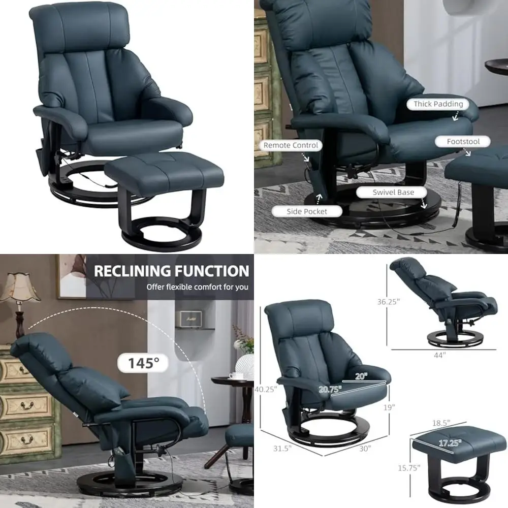Massage Recliner Chair with Ottoman, 360° Swivel Recliner and Footstool, 10 Point Vibration, PU Leather Reclining Chair with Si