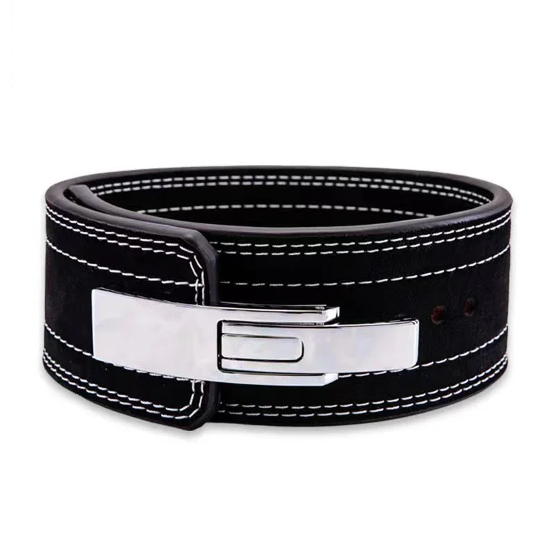 Weightlifting Lever 4-Ply Cowhide Belt Powerlifting Back Support Gym Buckle Belt