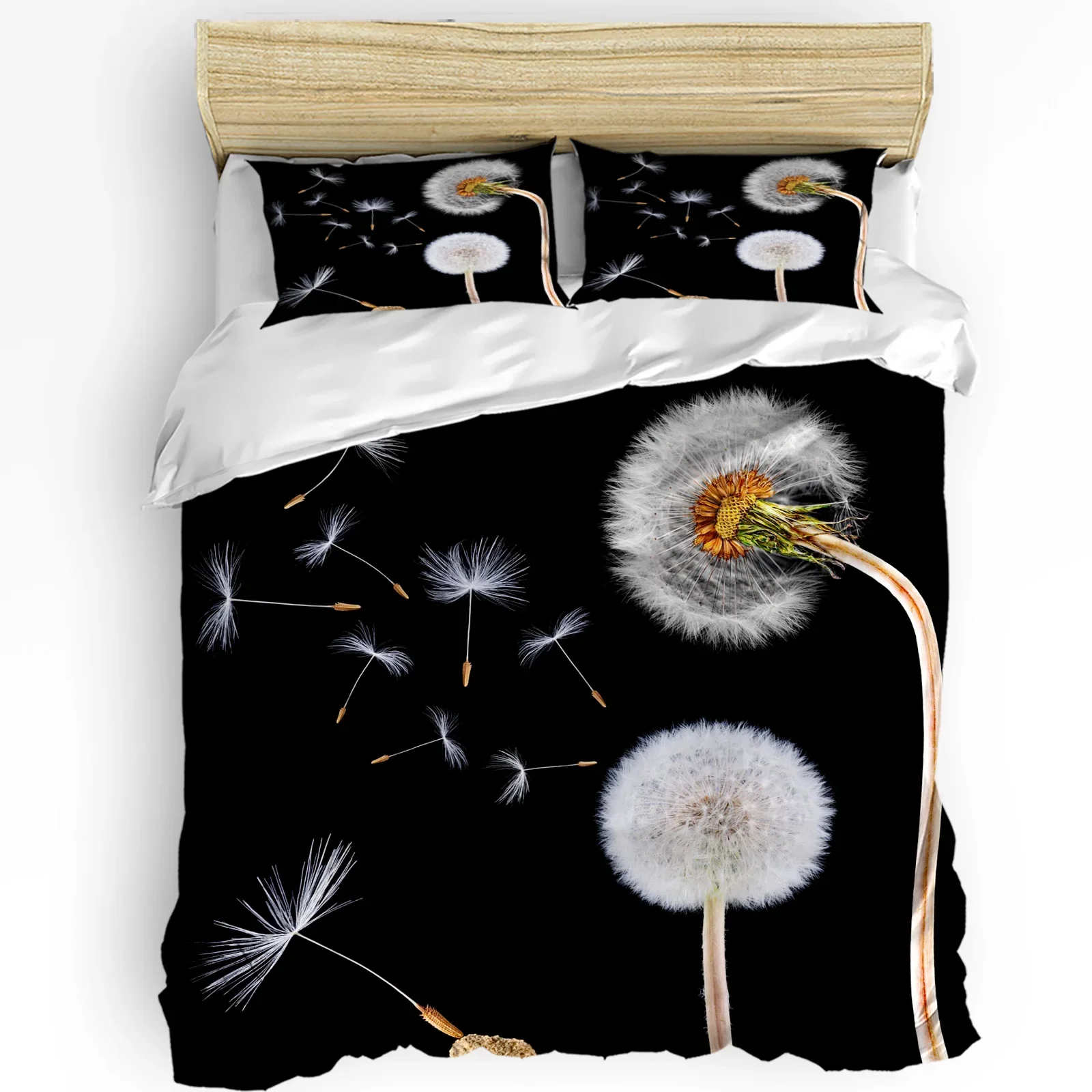 Dandelion Flowers Black Duvet Cover Bed Bedding Set For Double Home Textile Quilt Cover Pillowcases Bedroom Bedding Set No Sheet