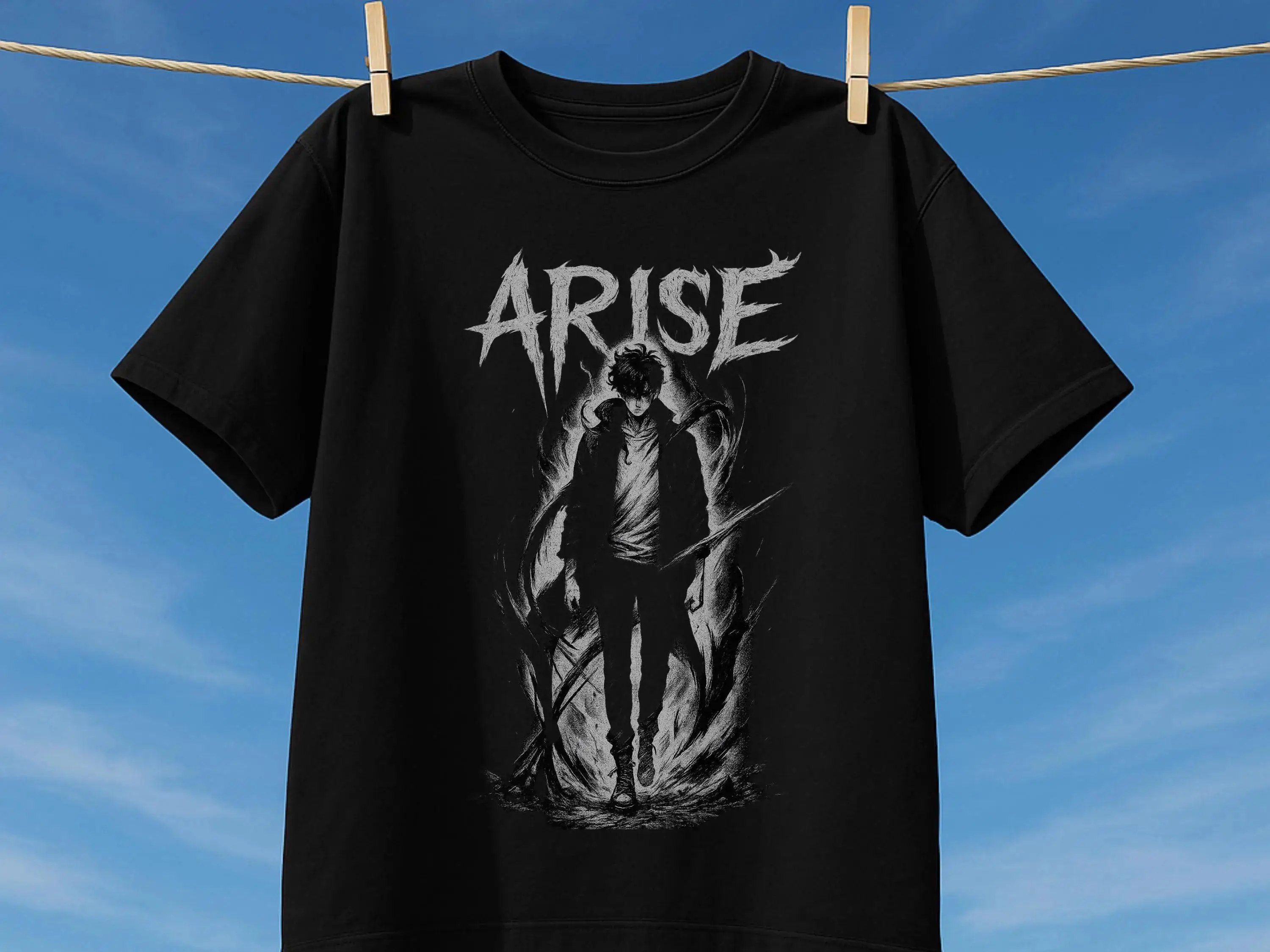 Camiseta de nivelación individual de calle para hombre, camiseta ARISE Sung Jinwoo Shadow Monarch, camiseta con gráfico de Anime Manhwa oscuro, superventas